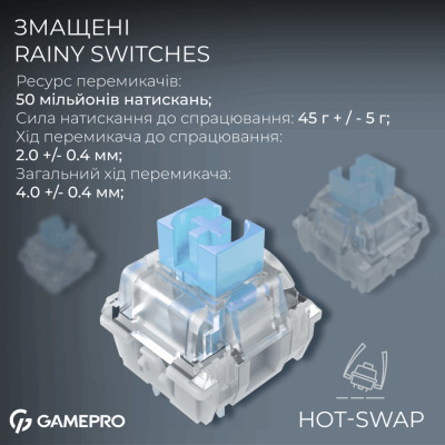 Клавиатура GamePro Asgard Valhalla Pro MK160B-D-Pro Rainy Switch Wireless/Bluetooth/USB UA Black (MK160B-D-Pro) Винница - изображение 3