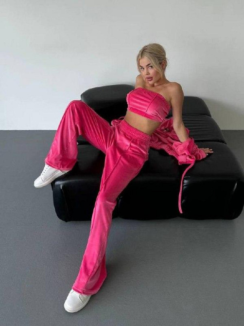 Женский прогулочный плюшевый костюм тройка: кофта топ и штаны велюр-плюш Малина, 46/48 Одесса - изображение 7