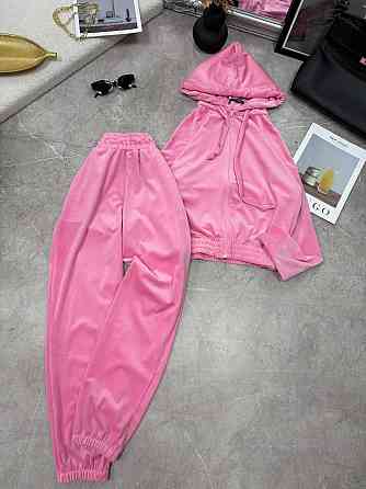 Женский повседневный велюровый костюм двойка: кофта и штаны Розовый, 50/52 Одесса