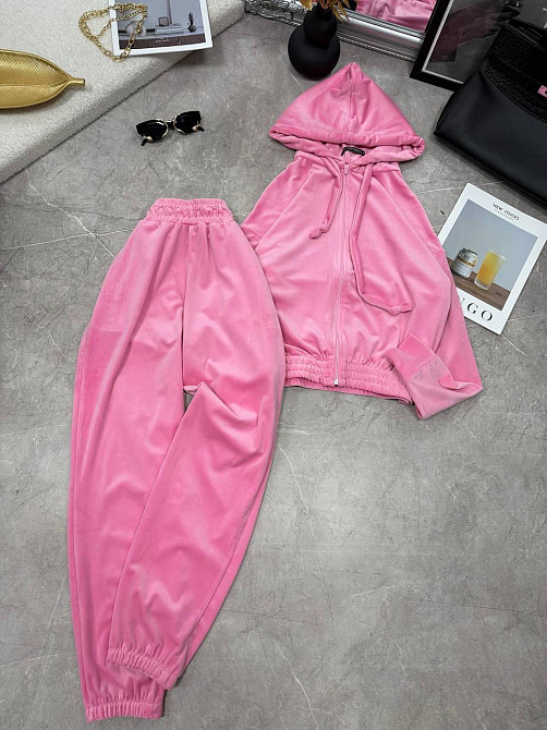 Женский повседневный велюровый костюм двойка: кофта и штаны Розовый, 50/52 Одесса - изображение 5