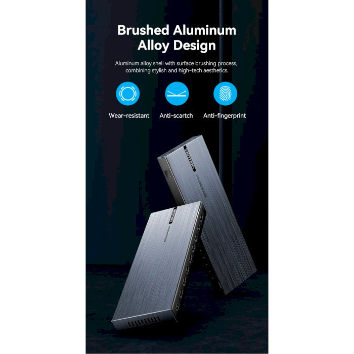 Сплиттер Vention 1x8 HDMI 4K, черный алюминий Киев - изображение 6