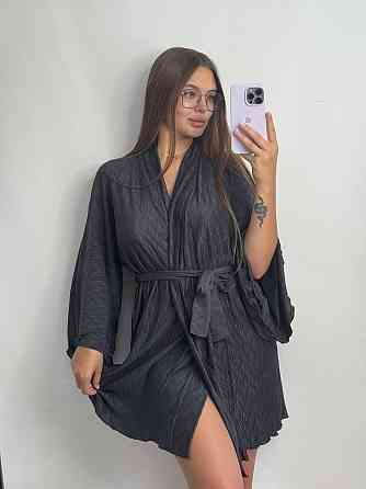 Жіночий халат із тканини стрейч-плісе з поясом Графіт Харків