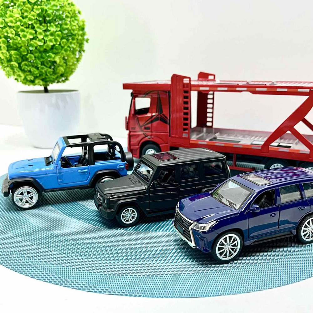 Автовоз Mercedes Actros з машинками світлові та звукові ефекти масштаб 1:24 Червоний (53522-46) Чернігів - фото 3