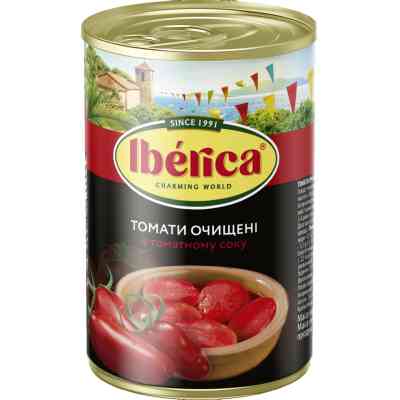 Овочева консервація Iberica Цілі очищені томати у томатному соку 400 г (8435761500025) Вінниця