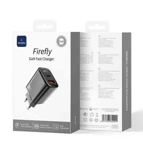 Сетевое зарядное устройство WIWU 20W Firefly GaN Fast Charger 1A+1C with digital display Wi-G009 EU Black Одесса