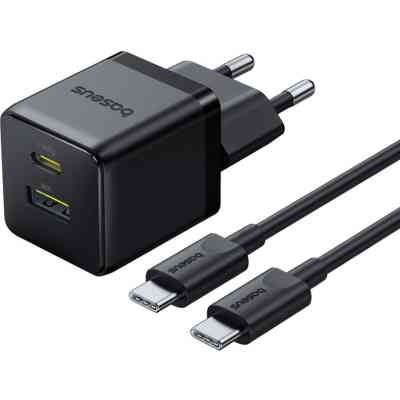 Зарядное устройство Baseus 1xUSB-C 30W + 1xUSB + cable USB-C to USB-C 60W 1.0m (P1011160A113-01) Винница