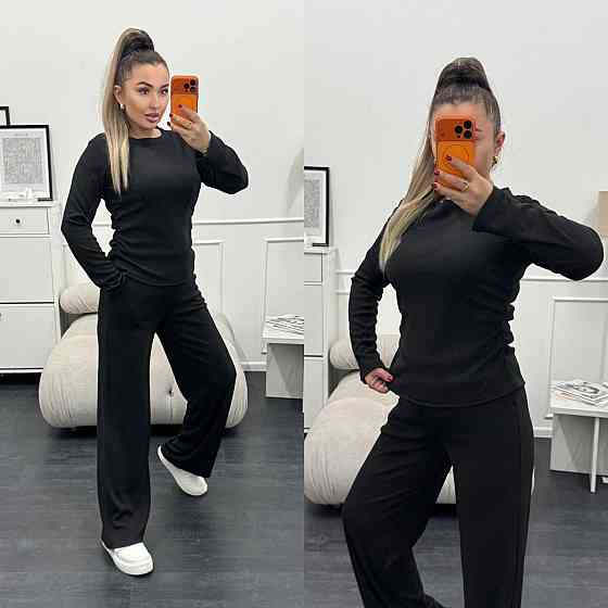 Женский базовый костюм двойка: лонгслив и штаны трикотажный рубчик Одесса