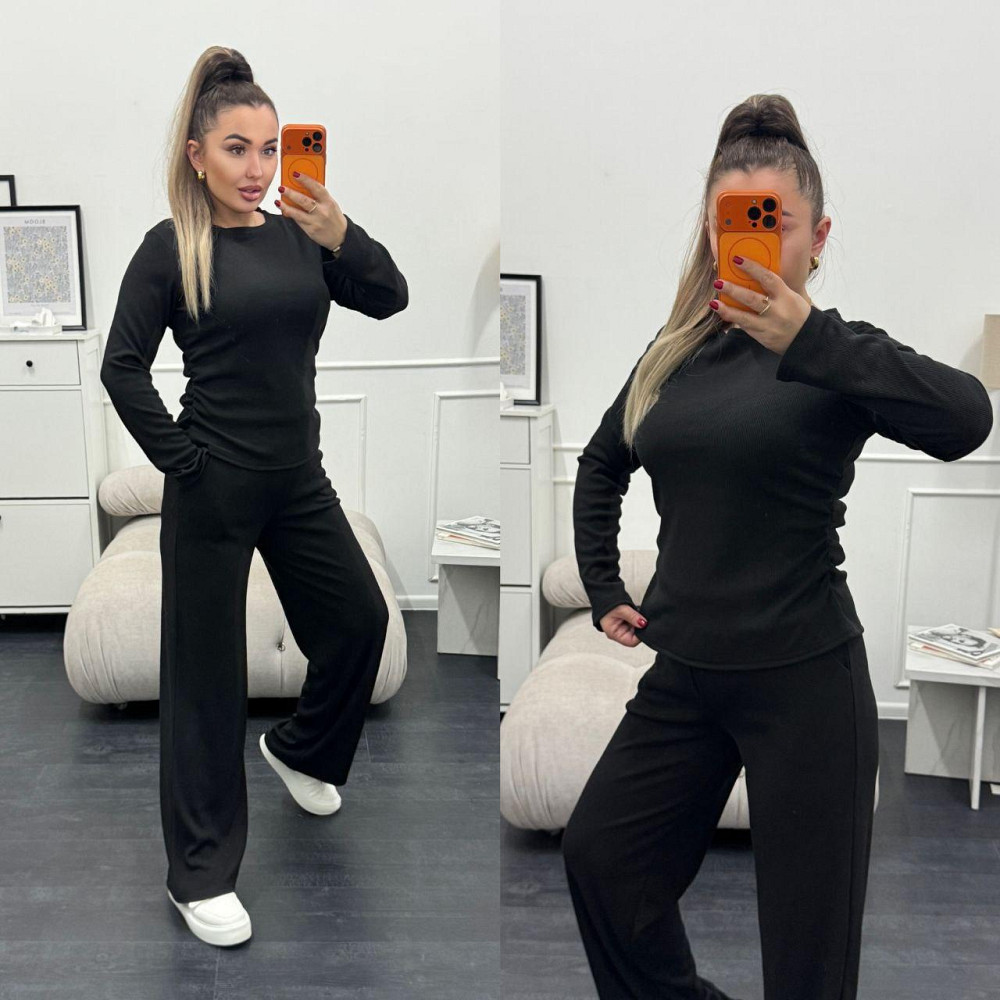 Женский базовый костюм двойка: лонгслив и штаны трикотажный рубчик Одесса - изображение 1