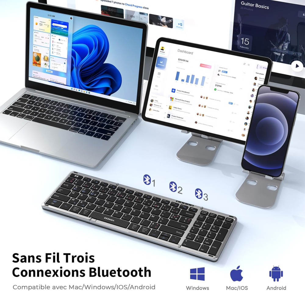 Складана бездротова Bluetooth клавіатура Seenda з цифровим блоком повнорозмірна портативна міні клавіатура чорна Київ - фото 4