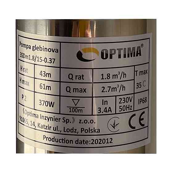 Насос свердловинний з підв, стійк, до піску 3″ OPTIMA  3SDm1,8/15 0,37 кВт 61м +пульт+кабель 35м NEW Київ
