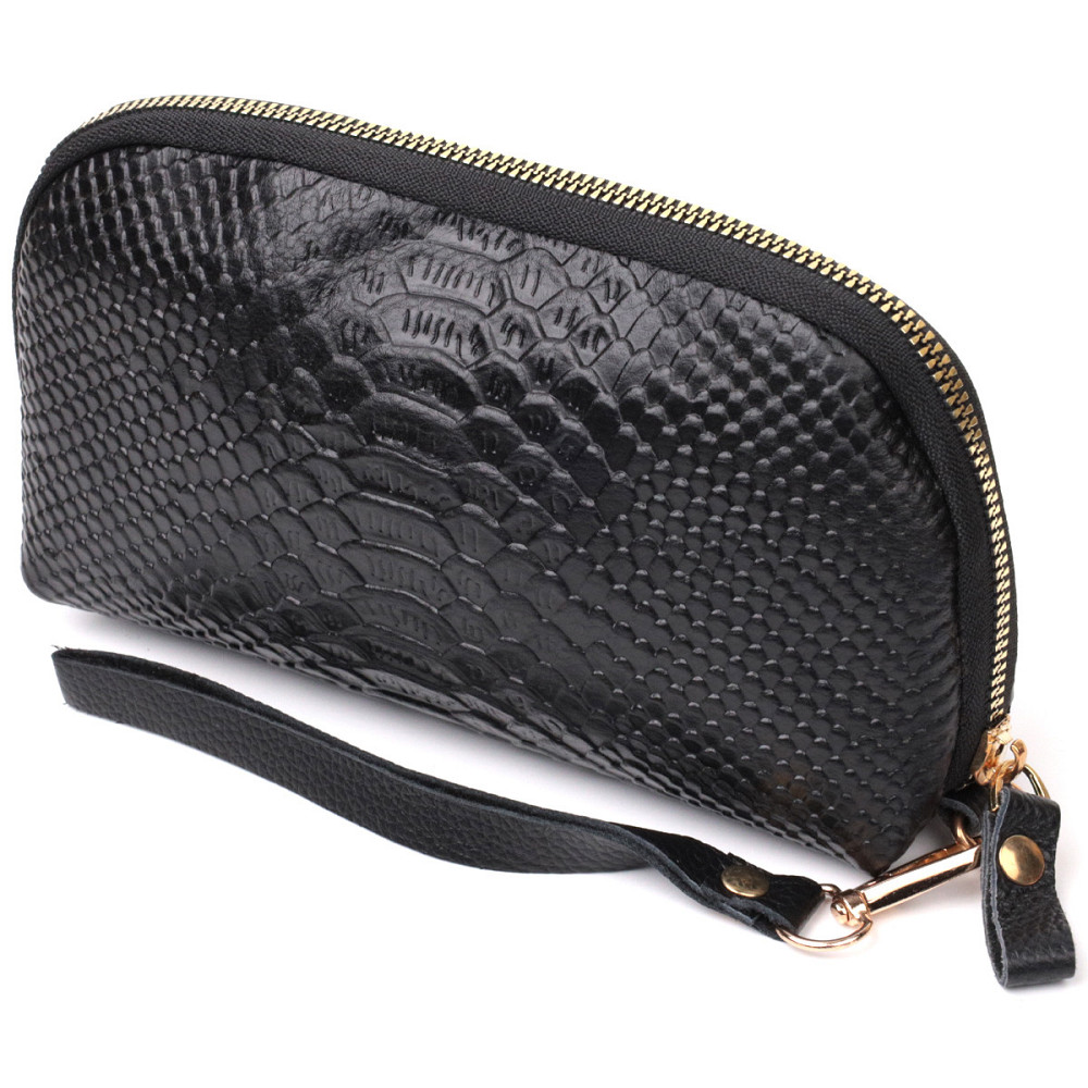 Фактурная женская барсетка из натуральной кожи с тиснением под змею Vintage 22272 Черный Киев - изображение 1