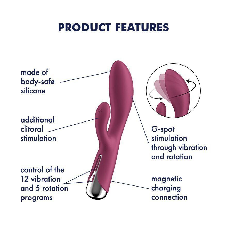 Вібратор-кролик з ротацією Satisfyer Spinning Rabbit 1 Red, 3 мотори Sex Aura Київ - фото 7