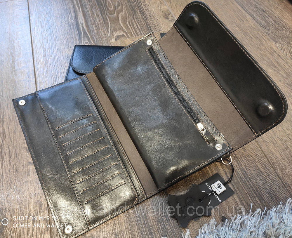 Коричневий чоловічий клатч із гладкої шкіри на магнітній фіксації Grande Pelle Practico Київ - фото 4