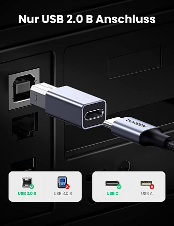 Перехідник USB-C на USB-B Ugreen US382 для принтера, жорсткого диска, док станції 20120 (Сірий) Миколаїв - фото 8