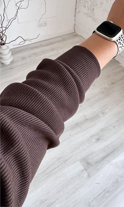 Жіночий стильний повсякденний костюм-двійка: кардиган на ґудзиках + штани трикотажний рубчик Шоколад, 46/48 Одеса - фото 6