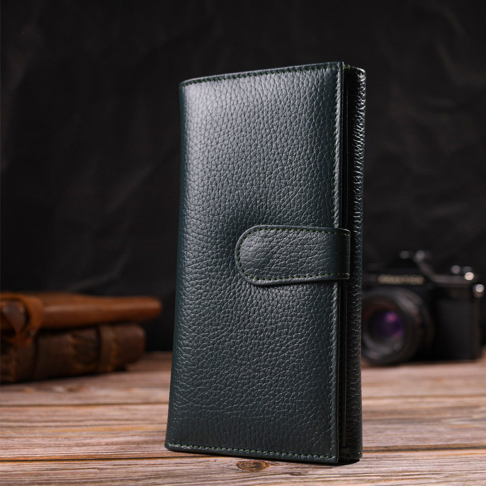 Практичное женское портмоне из натуральной кожи флотар Зеленое (CANPELLINI) Киев - изображение 3