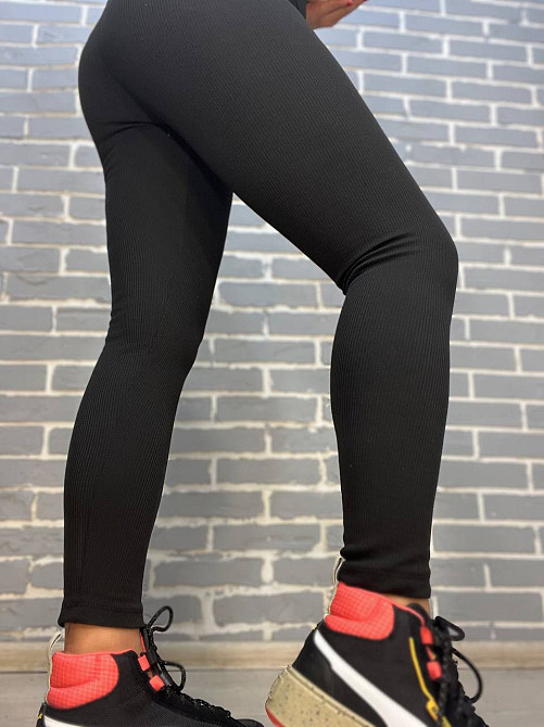 Лосини жіночі Prenses 706 рубчик широкий пояс утеплені фліс чорні, чорний, XL Київ - фото 16