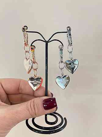 Сережки з сердечками в білому та рожевому золоті / розсип цирконію Одеса
