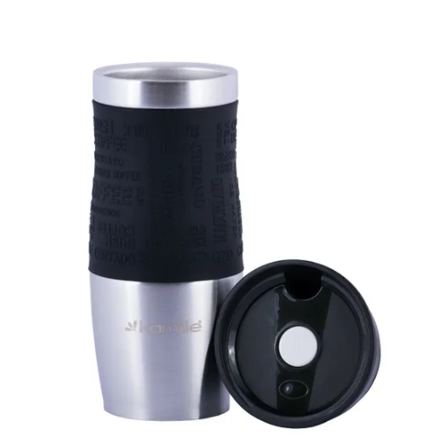 Термочашка 380мл з TPR вставкою нержавіюча сталь (чорний, червоний) KAMILLE 2069 Житомир