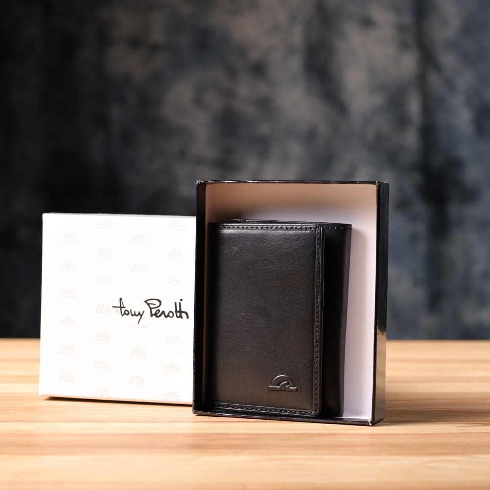 Невеликий гаманець для чоловіків з натуральної глянсової шкіри Tony Perotti 20901_1 (3810 nero) Чорний Київ - фото 10