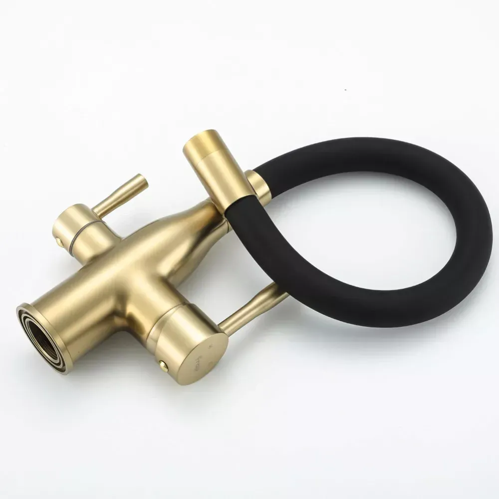 Смеситель для кухни под фильтр Frap F4396-3 с гибким изливом, золото/черный Киев - изображение 3