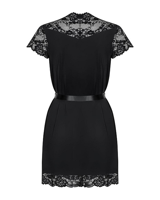 Сатиновый открытый пеньюар на поясе Obsessive 810-PEI–1 peignoir black 2XL/3XL, черный Sex Aura Киев - изображение 6