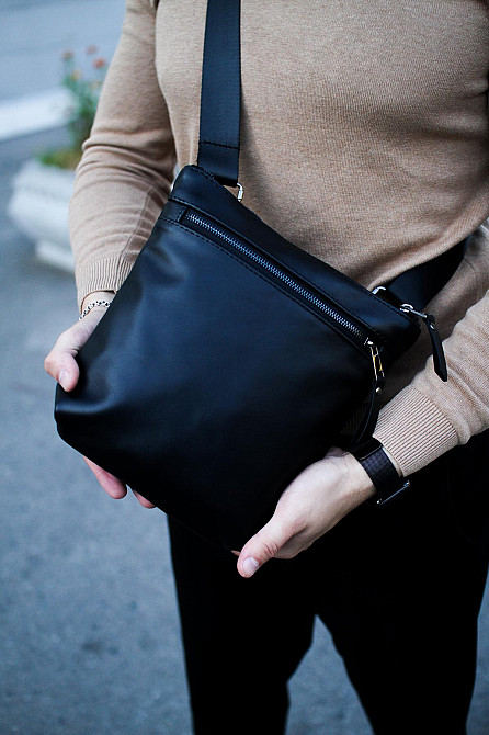 Сумка-мессенджер мужская из натуральной кожи, сумка через плечо (Черная) Сумы - изображение 1