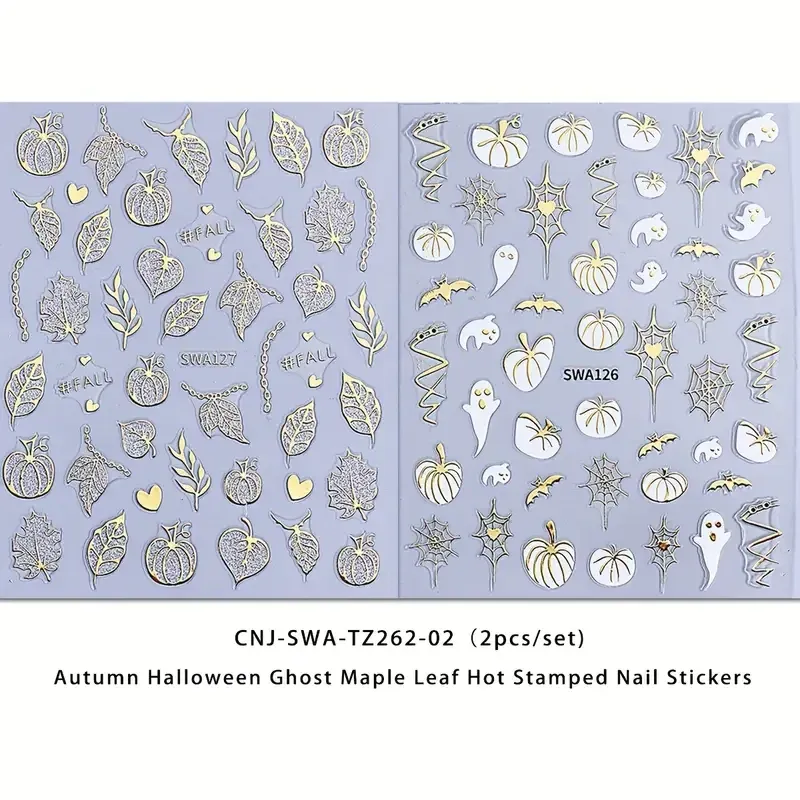 3D стикеры для ногтей Осень и Хэллоуин – тыквы, привидения, паутина, листья, золотой декор 2 листа Киев - изображение 8