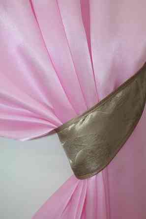 Кухонные шторы VR-Textil № 073к с ламбрекеном и подхватами розовый с пудровым 290х170 см (52-0472) Киев