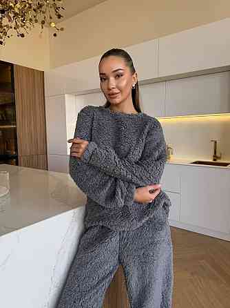 Жіноча затишна піжама-двійка: кофта та штани махра тедді Графіт, 48/52 Одеса