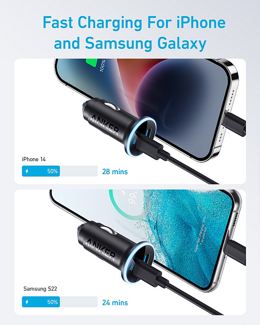 Автомобильное зарядное устройство Anker PowerDrive 323 - 30W PD + 22.5W USB-A Black (6940427) Киев - изображение 2
