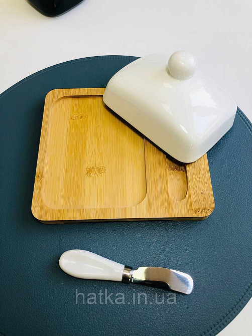 Маслянка керамічна на дерев'яній підставці з ножем "Стокгольм" 18*16 см Київ - фото 2