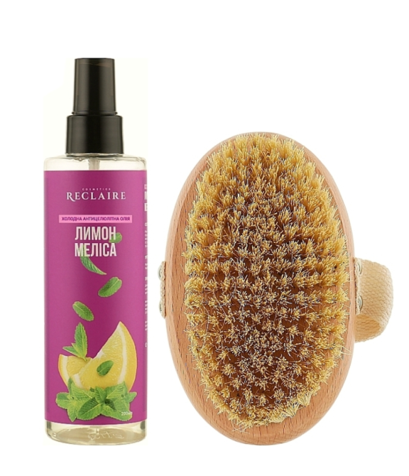 Холодный антицеллюлитный массажный набор Масло+Мини-щетка Reclaire cosmetics Киев - изображение 1