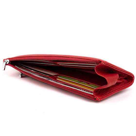 Горизонтальний тонкий гаманець зі шкіри жіночий ST Leather 19330 Червоний Київ