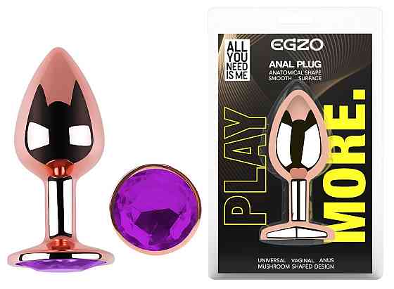 Анальная пробка с кристаллом EGZO - Rose Gold Round Plug Purple size M Sex Aura Киев