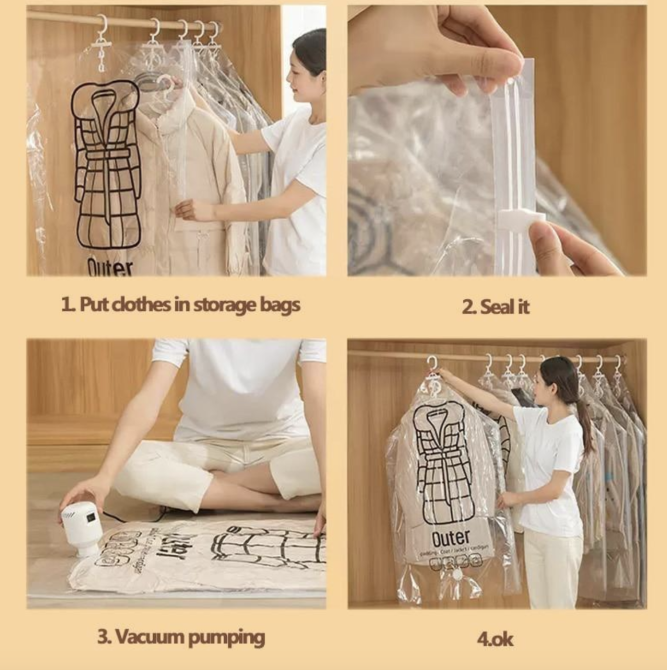 Вакуумный пакет с вешалкой для хранения вещей в шкафу L 70*110см Винница - изображение 3