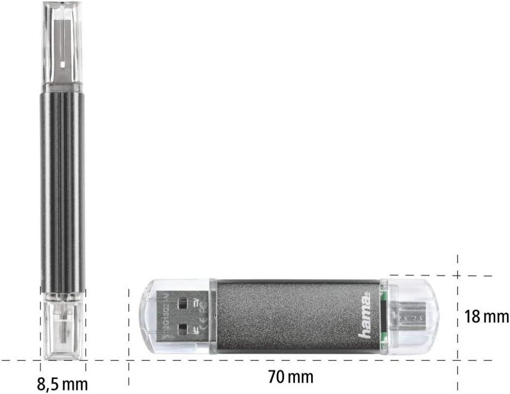 Флеш-накопичувач Hama Laeta Twin 128 ГБ сірий USB 2.0 OTG micro USB 10 МБ/с компактний алюмінієвий корпус флешка накопичувач даних Київ - фото 3