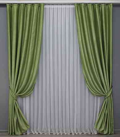 Комплект готових штор VR-Textil Льон Парма № 1377ш Світло-оливковий 100х275 см 2 шт (31-285) Київ