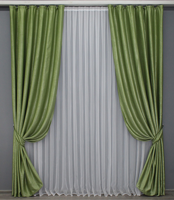 Комплект готових штор VR-Textil Льон Парма № 1377ш Світло-оливковий 100х275 см 2 шт (31-285) Київ - фото 2