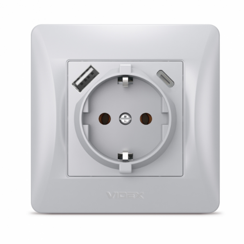 BINERA срібний шовк Розетка внутрішня +USB+Type-C із заземленням Videx Житомир