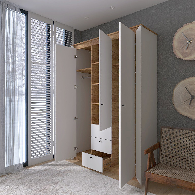 Шкаф трехдверный Эверест Нордик-1400 Белый + Дуб крафт золотой (DTM-5537) Днепр - изображение 4