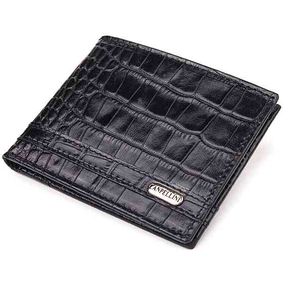 Затискач із натуральної фактурної шкіри Чорний (CANPELLINI) Київ