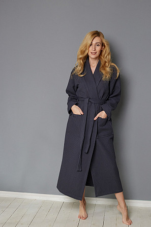 Халат вафельний Ideal Textile довгий темно-сірий (56860640) XXL Чернівці - фото 1