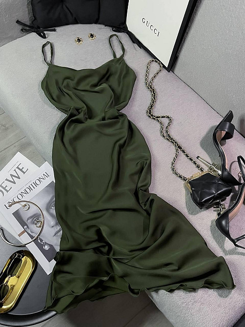 Женское романтическое элегантное платье шелк Хаки, 44/46 Одесса - изображение 4