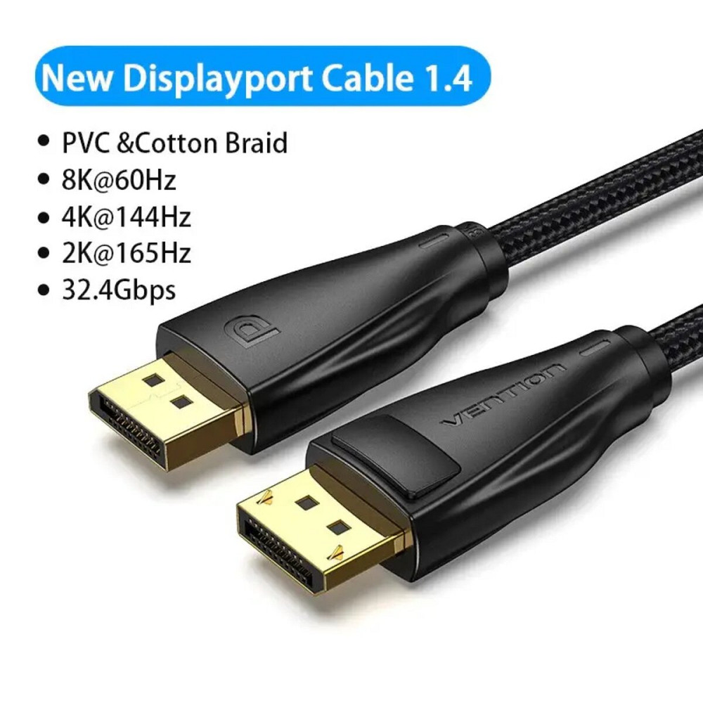 Кабель Vention DisplayPort, 2 м, v1.4  чорний, 8K 60 Hz, 4K 144Hz, 2K 165Hz, 1080P 240Hz (HCCBH) Київ - фото 5