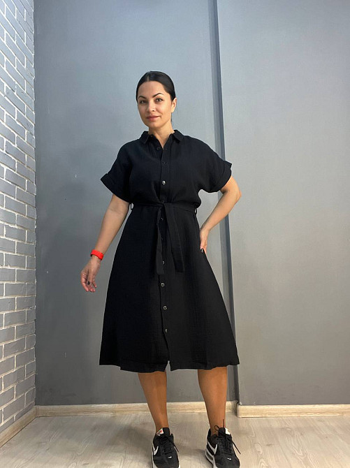 Платье женское Mix Ray 3972 из муслина на пуговицах с поясом черное, черный, S Одесса - изображение 1