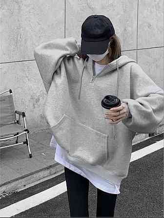 Жіноча утеплена об'ємна оверсайз худі з блискавкою тринитка на флісі Одеса