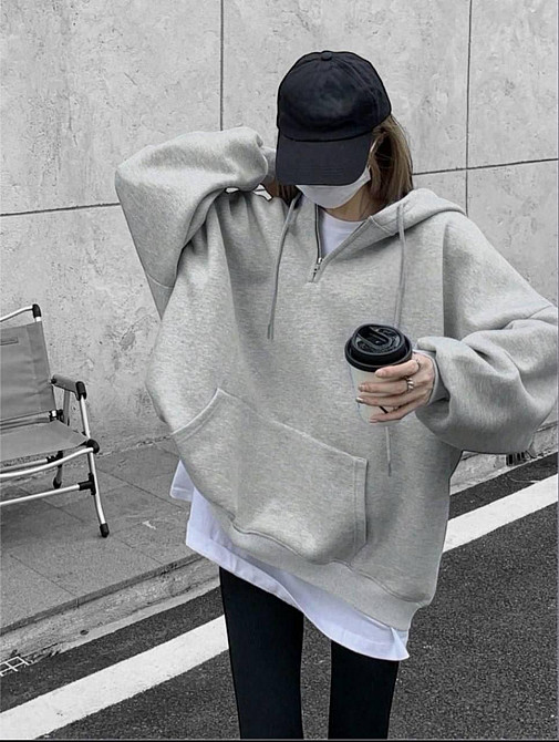 Женская утепленная объемная оверсайз худи с молнией трехнитка на флисе Одесса - изображение 3