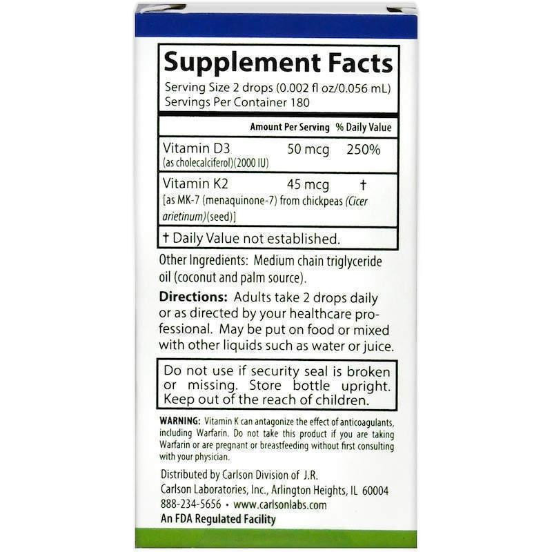 Витамин D3 и витамин К-2 Carlson Super Daily D3 + K2 16 мл Киев - изображение 2