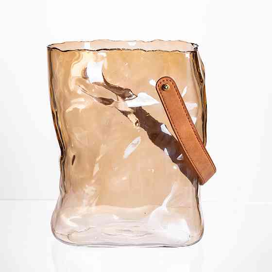 Красива скляна ваза-сумочка для квітів коричнева Київ